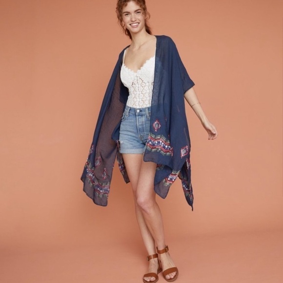 Summer & Rose Embroidered Boho Aztec Kimono OS - Picture 1 of 8